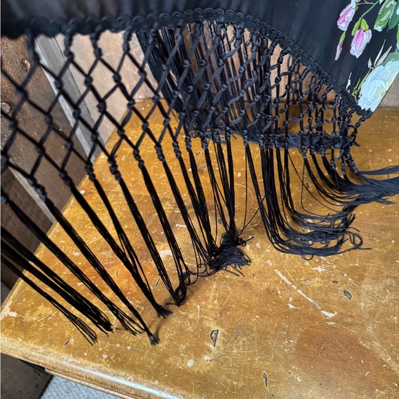 Floral Blac Wrap with Fringe - Picture 6 of 11